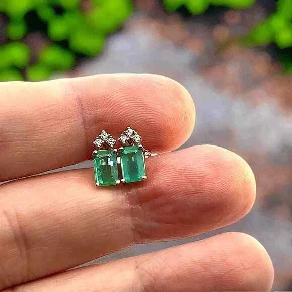 Natural Emerald Diamond Stud Earrings 14k Yellow Gold 1.59 TCW Certified 121167 - Picture 3 of 12